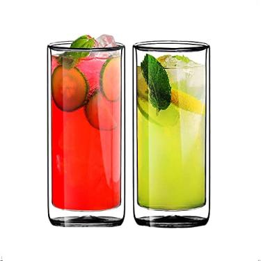 Imagem de Sun's Tea(tm) 473 ml Ultra Clear Strong Double Wall Isolado Thermo Glass Tumbler Highball Glass para cerveja/coquetel/limonada/chá gelado, conjunto de 2 (feito de vidro borossilicato real, não plástico)
