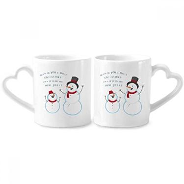 Imagem de Conjunto de canecas de porcelana para casais, boneco de neve de Natal com estampa de céu azul e coração