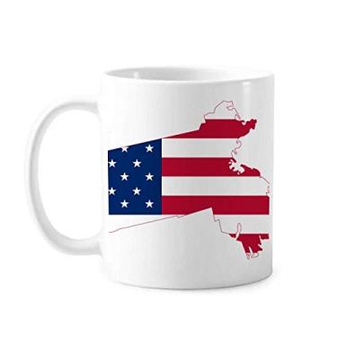 Imagem de Massachusetts EUA Mapa Estrelas Listras Bandeira Caneca Cerâmica Café Porcelana Utensílios de Mesa
