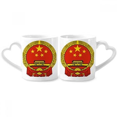 Imagem de Conjunto de canecas de porcelana para casal, emblema nacional da China, coração