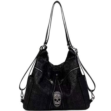 Imagem de Bolsa feminina Downupdown com estampa de caveira, rebite, bolsa transversal, bolsa carteiro, bolsa grande