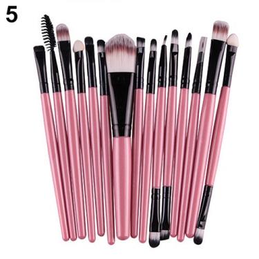 Imagem de Grey990 Conjunto de pincéis de maquiagem de 15 peças – alça de plástico para base de sombra, corretivo, lábios, cosméticos, kit de pincéis rosa + preto