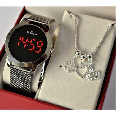 Imagem de Relogio Champion Prateado Redondo Digital CH40106T + Pulseira Berloque