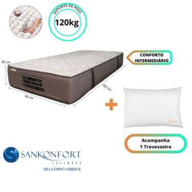 Imagem de Colchão Sankonfort Tranquillité Solteiro King 96x203x30 + 1 Travesseiro Fibra