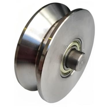 Imagem de ROLDANA EM AÇO 4" CANAL (V) COM EIXO E ROLAMENTO PORTA PORTAO FERRO JOCEC