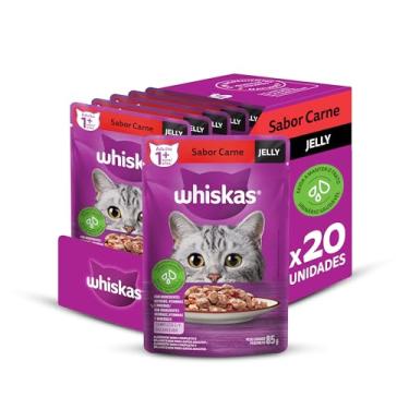 Imagem de Pack Ração Úmida Whiskas para Gatos Adultos, Sachê Carne Jelly, 85g - 20 unidades
