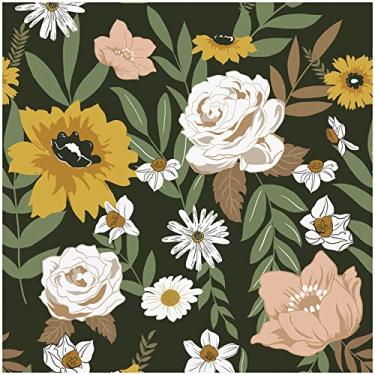 Imagem de Cismmy Papel de parede floral grande Boho removível para quarto de banho fácil de retirar papel de parede vintage para locatários papel de parede 299.7 cm x 45.0 cm