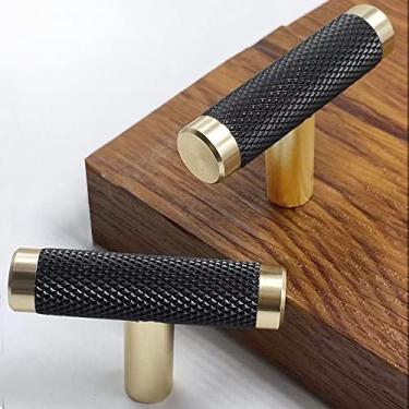 Imagem de Gutuwellea Puxador em T de armário de 5 cm, pacote com 10, puxador de gaveta com acabamento de oxidação dourado e preto com padrão de diamante