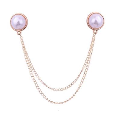 Imagem de Broche masculino de pérola, alfinete de lapela com correntes suspensas, colar de borla, de metal, para carreira, terno, gravata e cachecol, Metal, Cristal