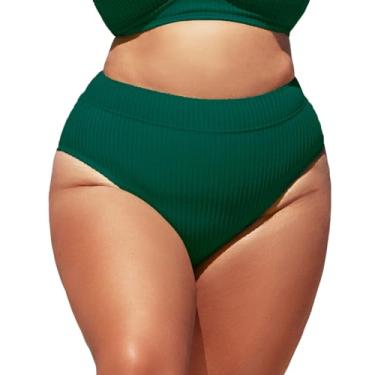Imagem de CUPSHE Biquíni feminino plus size, cintura alta, textura canelada, modesta, larga, traje de banho, Verde, M