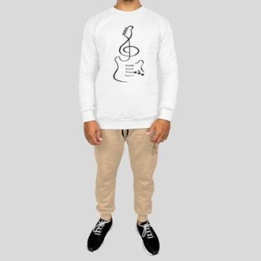 Imagem de Conjunto Calça e Blusa Moletom Careca Sem Capuz Algodão Estampado Violinha-Masculino