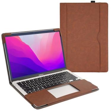 Imagem de TYTX Capa compatível com MacBook Air de 13 polegadas, para versão mais antiga 2010-2017 versão A1369 A1466, capa de laptop de couro PU com bolso para papéis e porta-canetas, marrom escuro