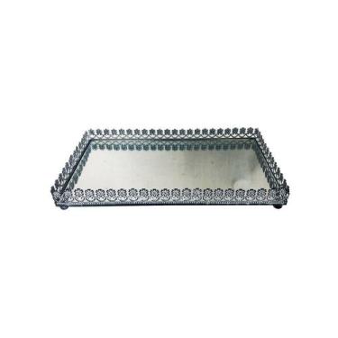 Imagem de Bandeja Metal Com Espelho Flor Preta 24X12cm Class Home