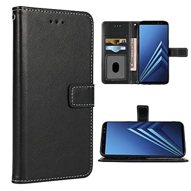 Imagem de FDCWTSH Compatível com Samsung Galaxy A8 2018 capa carteira alça de pulso couro flip capa suporte suporte acessórios celulares capas de telefone para Glaxay A 8 2018 8A A530W SM-A530W Preto