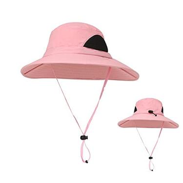 Imagem de Chapéu de sol de aba grande para proteção solar ao ar livre de verão, chapéu masculino com proteção UV, respirável, para pescaria, pescador, couro rosa ajustável
