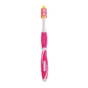 Imagem de Escova Dental Macia C/ Limpador De Lingua Ultra Massage Klin, Rosa