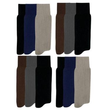 Imagem de Kit Com 12 Pares De Meias Social Mash Poliamida Longa Canelada, Único 