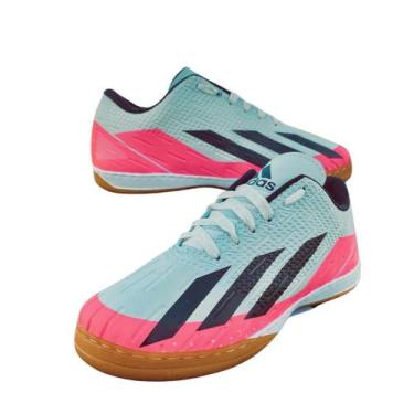 Imagem de Chuteira Futsal Branca/Rosa sintetica/Profissional/Aderente/Resistente