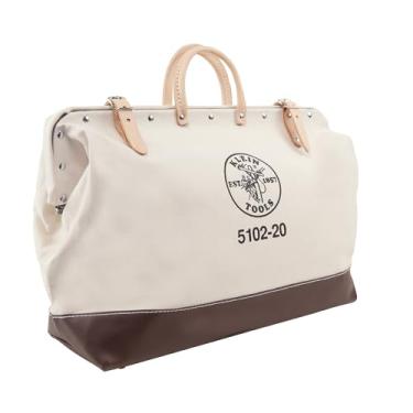 Imagem de Klein Tools Bolsa de ferramentas de lona natural resistente 5102-20, bolsa multiuso com ampla abertura articulada e alças de couro, 50 cm