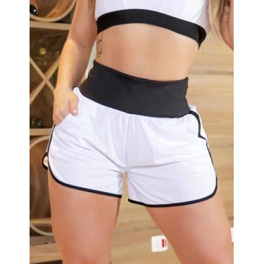 Imagem de Short Feminino Esportivo Running Dry Fit com Bolso - Fitmoda, Branco, 