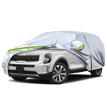 Imagem de Capas de carro impermeáveis substituem para Kia Telluride 2020-2024, 6 camadas, prata, capa de carro para todos os climas com porta com zíper e faixas à prova de vento para proteção contra neve chuva