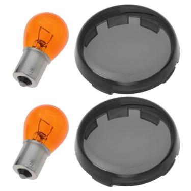 Imagem de OTOTEC Kit de capas de lente de luz de seta de fumaça de motocicleta com lâmpadas âmbar Bullet compatível com Harley-Davidson 00-22 e compatível com Harley-Sportster XL883 1200 X48