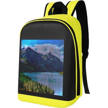 Imagem de Mochila personalizável, tela colorida LED Mochila personalizável, bolsa de viagem, bolsa escolar para homens, mulheres, estudantes universitários, amarelo