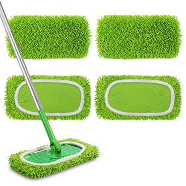 Imagem de MEETI conjunto de 4 esfregões de microfibra reutilizáveis ​​compatíveis com vassoura swiffer, panos de varredura a seco, recargas de pano úmido lavável para limpeza de piso (esfregão não inc