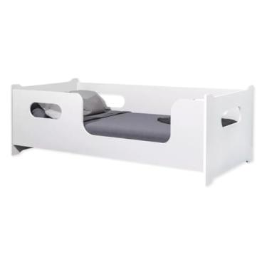 Imagem de Cama Solteiro MDF Montessori Encanto Branco Com Grade de Proteção Lateral Resistente