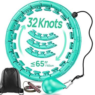 Imagem de APzek 32 Knots Weighted Exercise Hoop Destacável E Ajustável para Todas As Pessoas, Sem Queda Plus Size Smart Huula Hoop, Massagem Fitness Abdominal 2 Em 1 com Bola Giratória - Verde