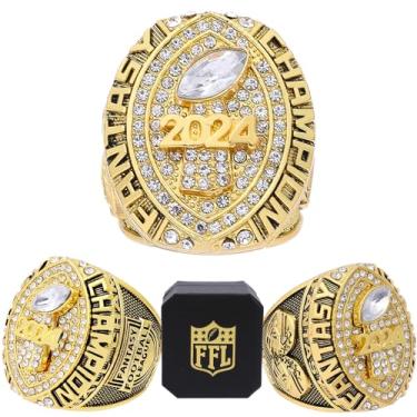 Imagem de noblehead Anel de futebol de fantasia 2024 | Anel campeão FFL pesado | Troféu de prêmio banhado a ouro prateado para vencedor da liga de futebol de fantasia (tamanho 11)