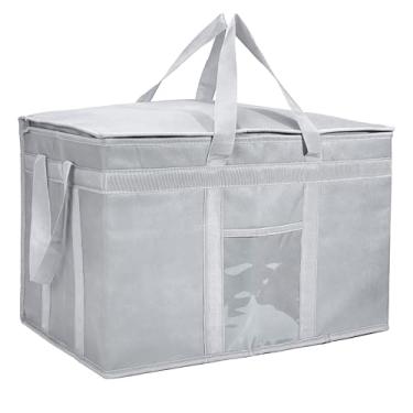 Imagem de Yalin Bolsa térmica grande 3GG, refrigerador de isopor para manter alimentos quentes ou frios, bolsa reutilizável com zíper duplo para compras de supermercado, 58 cm L x 38 cm A x 35 cm P (cinza, 3GG)