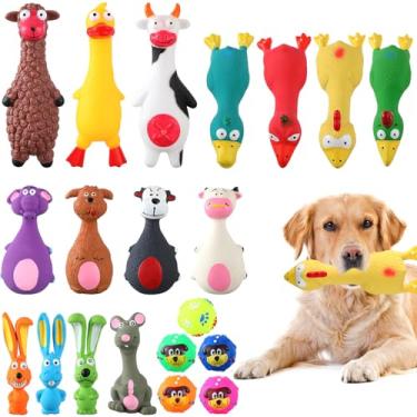 Imagem de Shappy 20 peças de brinquedos para cães de látex, brinquedo de borracha para mastigar bolas macias pequenas e estridentes de animal em pé para filhotes de cachorro buscar brincadeiras interativas para