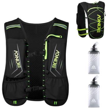 Imagem de Mochila de hidratação para corrida, colete, 5L para mulheres e homens, corrida, trilha, maratona, ciclismo, caminhada (preto com 2 frascos macios de 500ml)