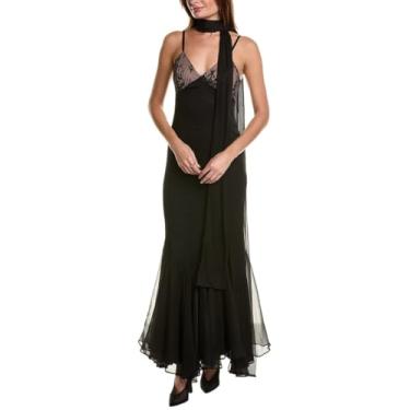Imagem de Taylor Dresses Vestido feminino sem mangas com detalhe de renda sereia chiffon babados bainha vestido com faixa, Preto, 42