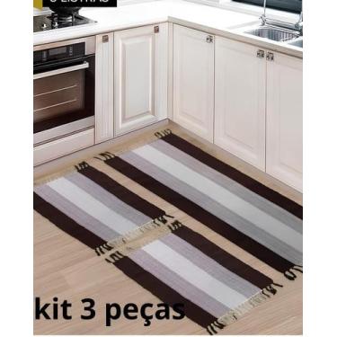 Imagem de Kit De Tapetes Algodão 3 Peças Para Cozinha Sala Quarto Passadeira Lav