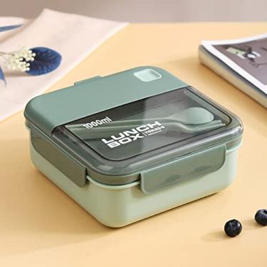 Imagem de Bento Box Lancheira portátil à prova de vazamento para salada com colher e garfo recipientes de almoço à prova de vazamento microondas freezer lava-louças disponível, quadrado, verde