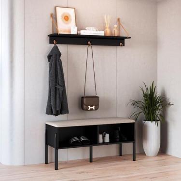 Imagem de Conjunto Sapateira Banco Estofada e Prateleira Nero/Preto - Artesano