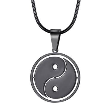 Imagem de MOO&LEE Colar com pingente Yin Yang para homens e mulheres, corrente de cobra de aço inoxidável de 55 cm, colar BFF para 2, Aço inoxidável, Sem Pedra Preciosa