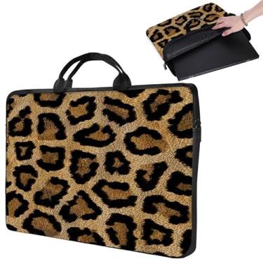 Imagem de Capa para laptop de 38.1 cm, 35.6 cm com alça, compatível com MacBook/HP/Surface/Lenovo/Dell, bolsa de transporte de computador para mulheres, meninas, estampa de leopardo, marrom