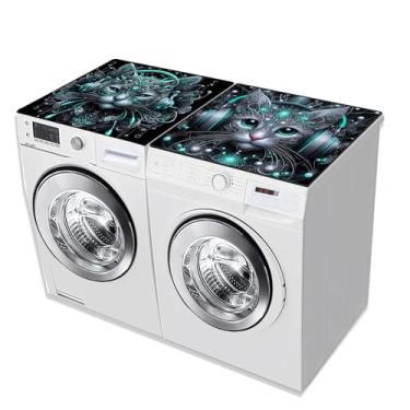 Imagem de 2 peças de capas de lavadora e secadora para a parte superior 60 x 60 cm tapete protetor superior antiderrapante capa de máquina de lavar roupa cabe na maioria das lavadoras e secadoras (gato musical)