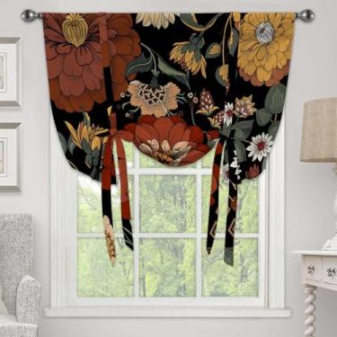 Imagem de Cortina floral botânica de amarrar sombra, flores boêmias, folhas tropicais, escurecimento, abstrato, bolso de varão ajustável médio para cozinha, sala de estar, quarto, 1 painel