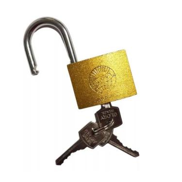 Imagem de Cadeado Grande 50mm Latão Maciço com 3 Chaves Dourado Resistente - Glo