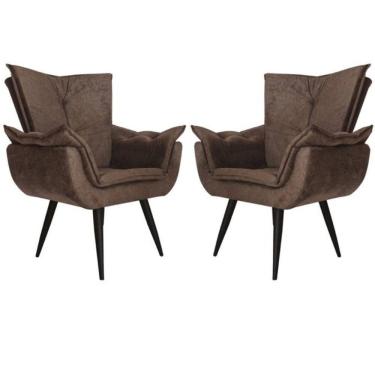 Imagem de Kit 02 Poltronas Decorativas Emília Plus Pés Tabaco Suede Marrom