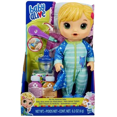 Imagem de Boneca Bebê Baby Alive Menina Loira - Aprendendo A Cuidar Doente Dodói - Roupa Pijama Azul E Verde - Acompanha Mamadeira Fraldinha E Acessórios - Faz