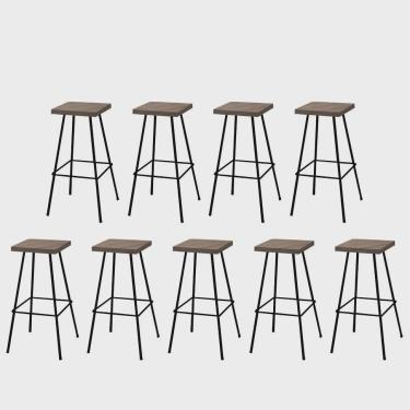 Imagem de Kit 09 Banquetas Alta Eliza 75cm Industrial Para Cozinha Ferro Preto 100% mdf Madeira - Ahz Móveis