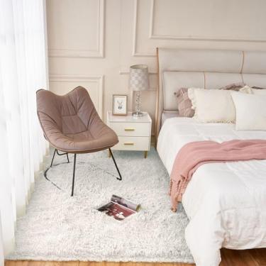 Imagem de POEMLAND Tapetes macios para sala de estar, tapete macio para quarto de 5 × 8, tapete felpudo felpudo macio para ambientes internos e antiderrapantes, branco, quarto de crianças, meninos, meninas