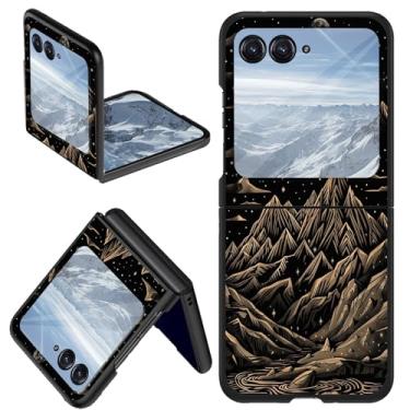 Imagem de DHYYDSQZ Capa para celular Motorola Moto Razr Plus 2024 para Moto Razr 50 Ultra, design de montanhas e lua, fina, rígida, antiarranhões, à prova de choque, capa protetora para Moto Razr+ Plus 2024