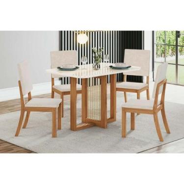 Imagem de Conjunto: Mesa Sala Jantar Natalí c/ Tampo Madeirado c/ Vidro Curvo 12