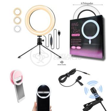 Imagem de Kit Ring Light de Mesa 6 Polegadas com Tripé de 16cm + Microfone Lapel